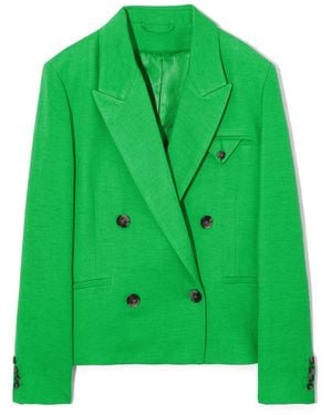 COS Double-breasted Cropped Linen-blend Blazer - Green