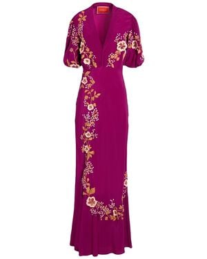 La DoubleJ Mauve Maxi Dress Silk, Polyester, Natural Raffia, Lurex - Purple