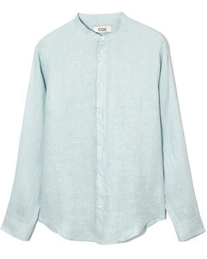 COS Grandad-collar Hemp Shirt - Blue