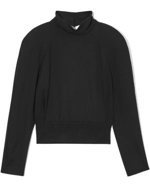 COS Power-shoulder Open-back Waisted Wool Top - Black