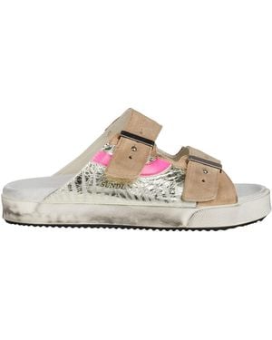 HIDNANDER Sandals Leather, Textile Fibers - White