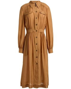 Alberta Ferretti Camel Midi Dress Silk - Brown