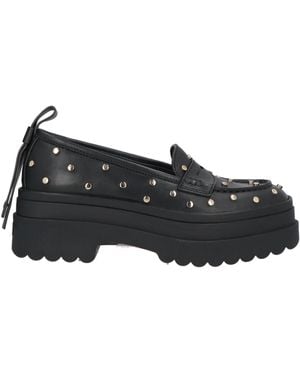 Red(V) Studded Leather Penny Loafers - Black