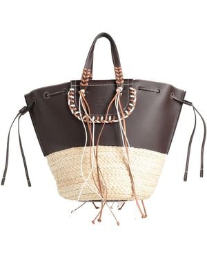 CUBA LAB Handbag Leather, Natural Raffia - Brown