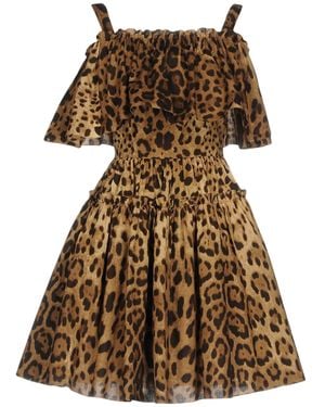 Dolce & Gabbana Animal Print Short-Sleeve Dress - Brown