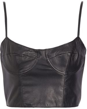8 by YOOX Leather Bodycon Crop Top Top Lambskin - Black