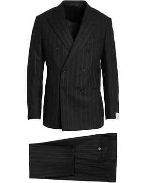 Caruso Charcoal Suit Wool - Black