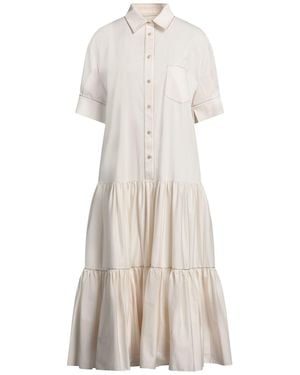 Agnona Ivory Midi Dress Cotton, Elastane, Metal - Natural