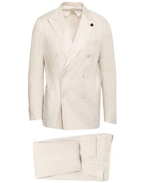 Lardini Ivory Suit Linen, Viscose, Elastane - White