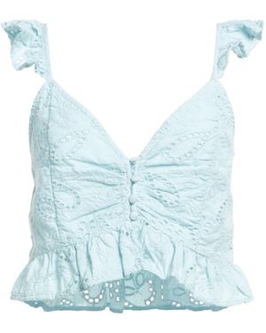 Guess Cotton Lace Deep-Neck Top - Blue