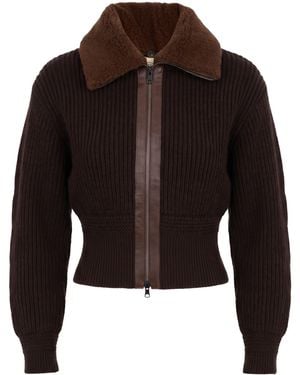 Tod's Dark Cardigan Virgin Wool, Polyester, Cow Leather - Brown