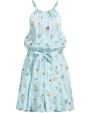 120% Lino Midi Dress Linen - Blue