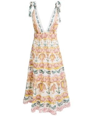 FARM Rio Maritime Magic Off- Midi Dress Midi Dress Cotton - Metallic