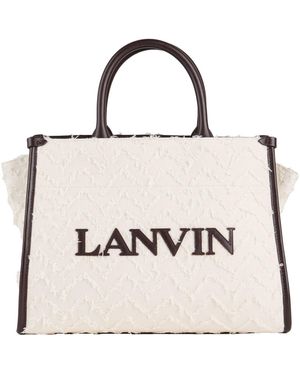 Lanvin Cream Handbag Textile Fibers, Leather - Natural