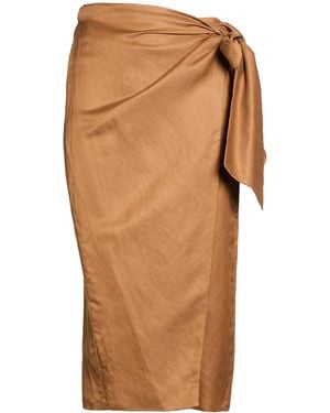 Max Mara Camel Midi Skirt Linen, Silk - Brown