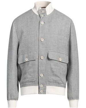 Brunello Cucinelli Checked Linen, Wool And Silk Jacket - Grey