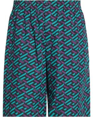 Versace Black La Greca Print Shorts - Men's - Lyocell/cotton - Blue