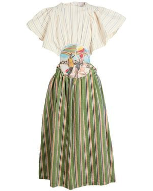 Stella Jean Ivory Midi Dress Cotton, Polyester, Elastane - Green