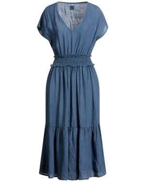 120% Lino Vestido Midi - Azul
