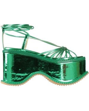 Vivienne Westwood Metallic Leather Lace-Up Wedge Sandals - Green