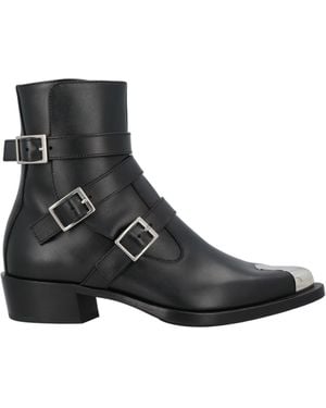 McQueen Leather Punk Boots With Three Buckles For - Black