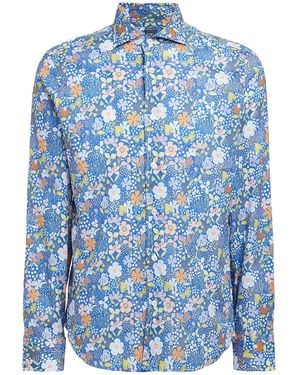 Fedeli Floral Print Cotton Shirt - Blue
