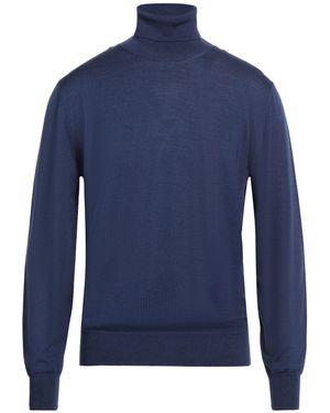 Vneck Turtleneck Merino Wool, Silk - Blue