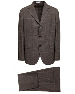 Boglioli Flannel Plaid Single-Breasted Suit - Gray