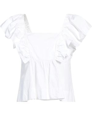 Ganni Organic Cotton Off-Shoulder Poplin Top - White
