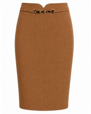 SIMONA CORSELLINI Midi Skirt Polyester, Viscose, Cotton, Elastane - Brown