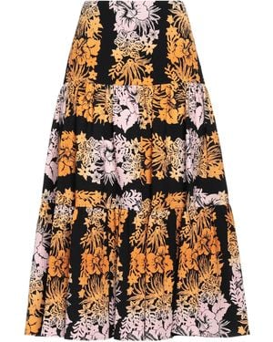 Sandro Geraffter midirock aus seersucker aus einer baumwollmischung mit floralem print - Orange