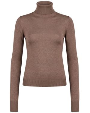 AROVESCIO Taupe Turtleneck Merino Wool, Silk - Brown