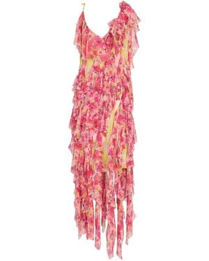 Dries Van Noten Ruffled Floral-Print Silk-Blend Chiffon Midi Dress - Red
