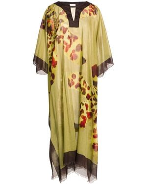 Dries Van Noten Lime Midi Dress Cotton - Metallic