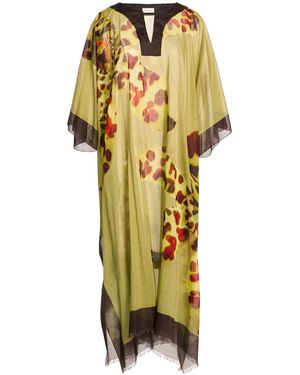Dries Van Noten Lime Midi Dress Cotton - Metallic