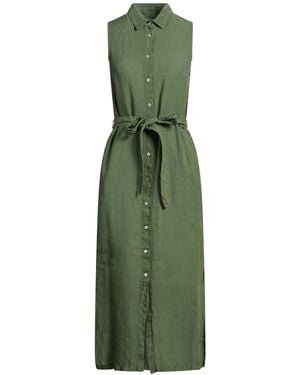 120% Lino Military Midi Dress Linen - Green