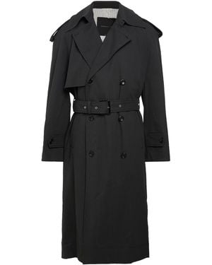 FEDERICO CINA Charcoal Overcoat & Trench Coat Cotton, Elastane - Black