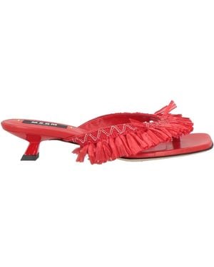 MSGM Thong Sandal Leather, Synthetic Raffia, Textile Fibers - Red