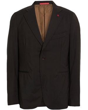 Isaia Dark Blazer Wool, Mohair Wool - Black