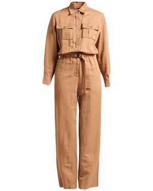 Maje Camel Jumpsuit Viscose, Linen, Cotton - Natural