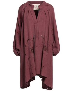 By Walid Burgundy Mini Dress Linen - Purple