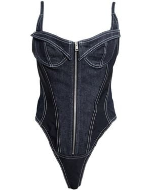 Mugler Bodysuit Cotton, Elastomultiester, Rubber, Polyamide - Blue