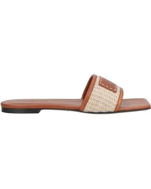 Versace Tan Sandals Calfskin, Natural Raffia - Brown