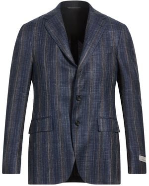 Canali Slate Blazer Wool, Silk, Linen - Blue