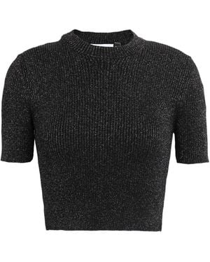Gcds Ribbed Lurex Crop Top Sweater Viscose, Polyester, Metallic Fiber - Black