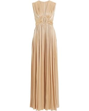 Costarellos Cutout Metallic Satin-jacquard Gown - Natural