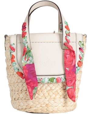CUBA LAB Ivory Handbag Leather, Natural Raffia - Pink