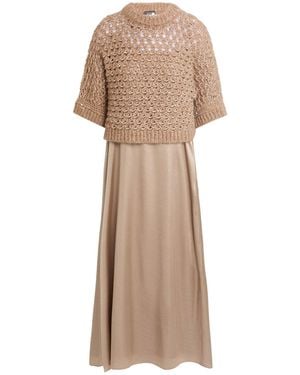 Peserico Camel Maxi Dress Alpaca Wool, Polyester, Nylon, Polyurethane - Natural