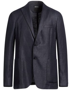 ZEGNA Midnight Blazer Linen, Wool - Blue