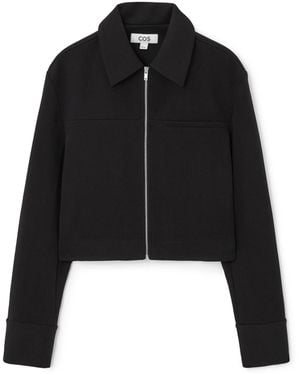 COS Cropped Twill Zip-up Jacket - Black